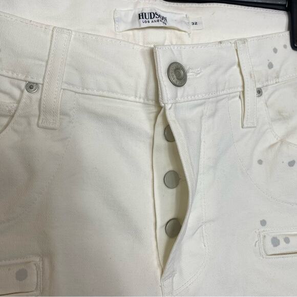 Hudson Los Angeles Blinder V2 Bike splatter Motto white button fly size 32 jeans - Picture 9 of 11